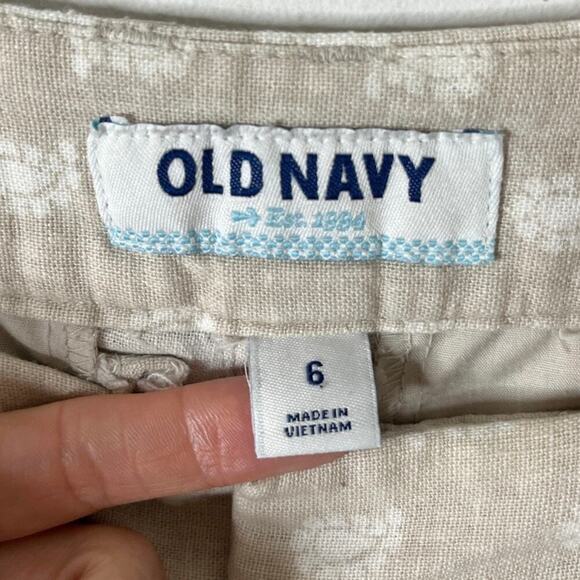 Old Navy Women's Chino Shorts 6 Linen Blend Beige & White Paisley Print Summer - Picture 4 of 7